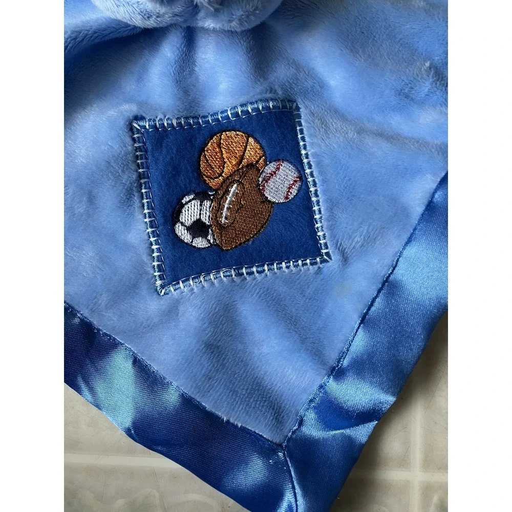 Small Wonders Blue Bear Sports/Balls Security Blanket/Lovey Satin Edged‎